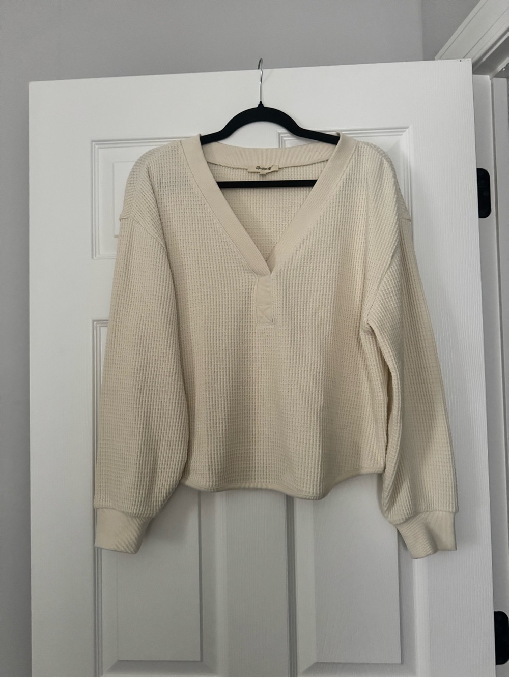 Madewell Waffle-Knit V-Neck Sweater in Cream